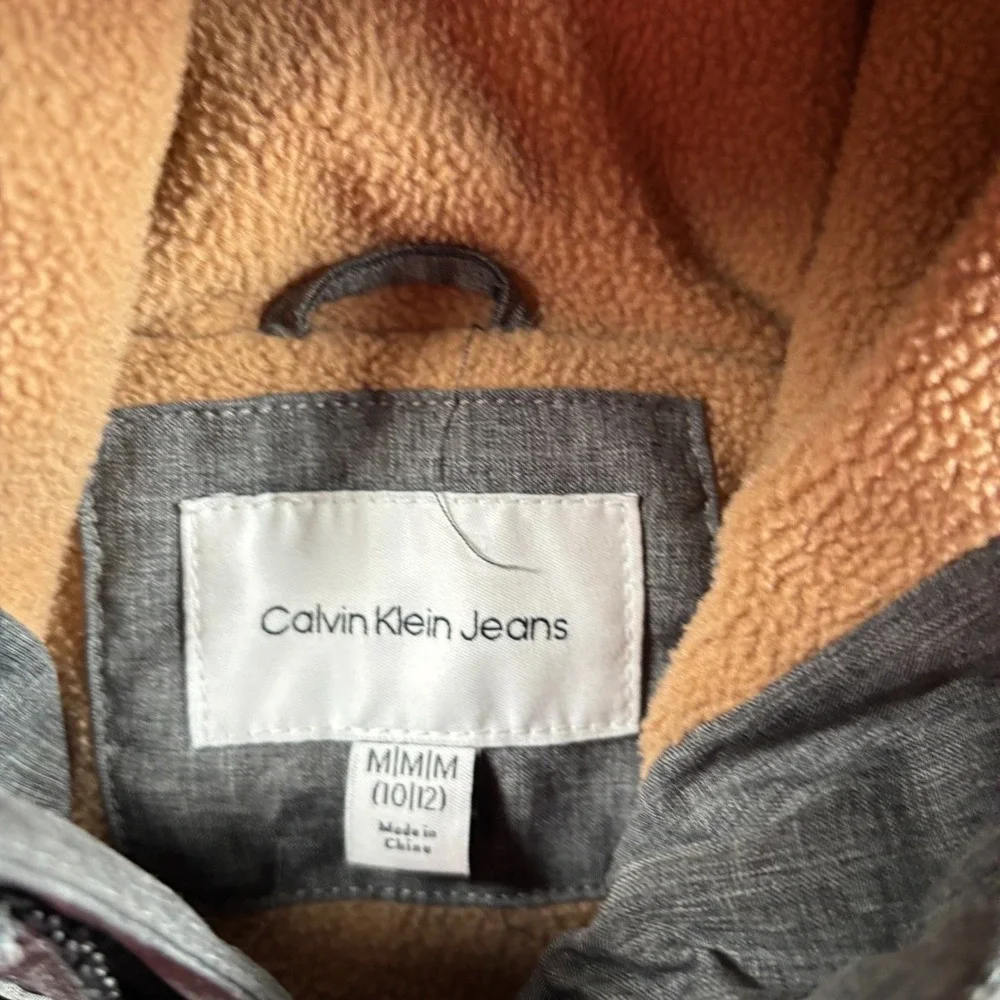 Calvin Klein Jeans Kids Gray Hooded Puffer Jacket Sz M 10/12 Gorpcore arm